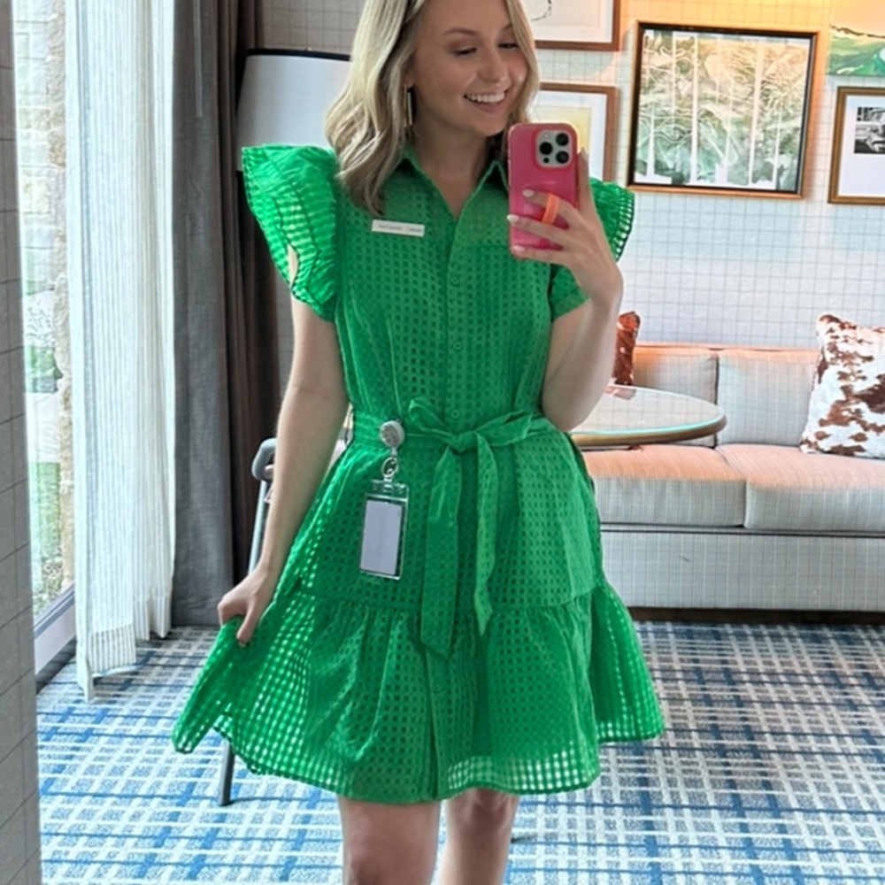 Entro Boutique Green Ruffle Sleeve Dress
